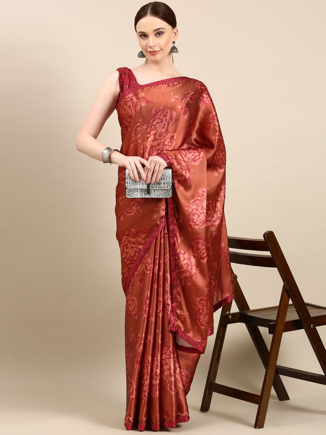 kasee Floral Print Satin Saree