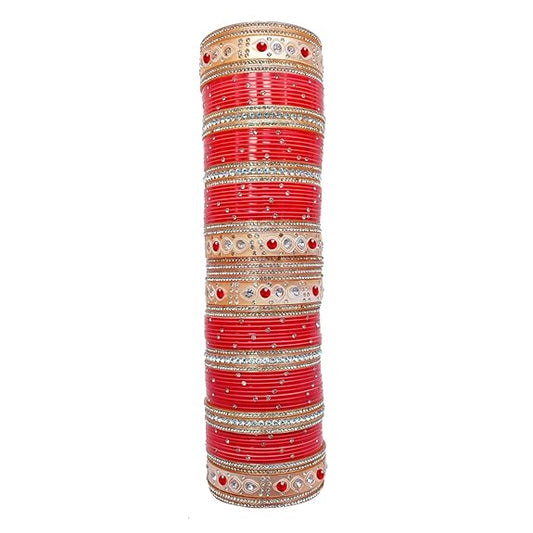 Tehzeeb Creations Bridal Bangle Set Wedding punjabi chuda, Designer chura, Red Acrylic Choora Set for Women