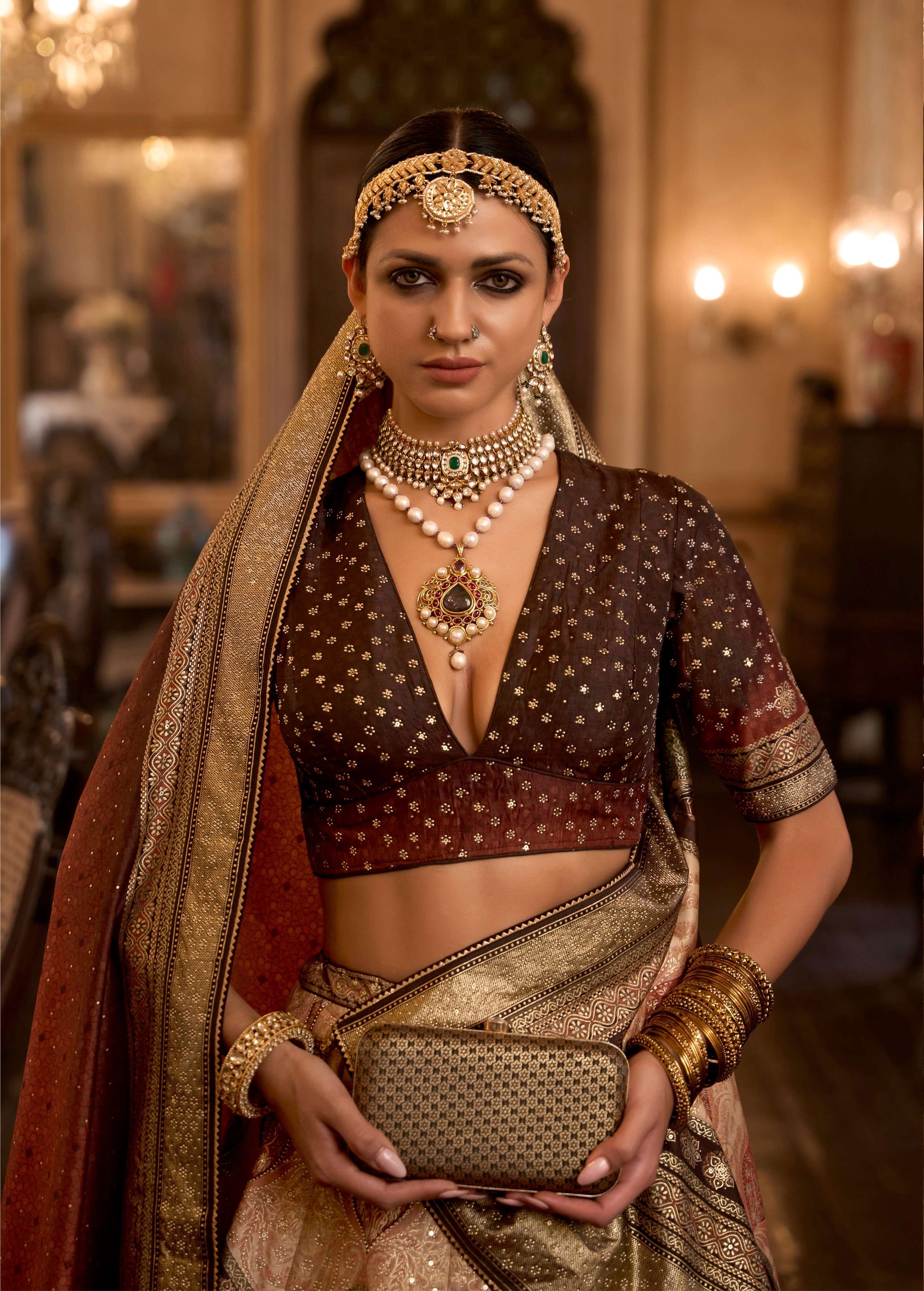 Monjolika Fashion Sequins Peach Colour Rajwadi Silk Readymade Lehenga Choli