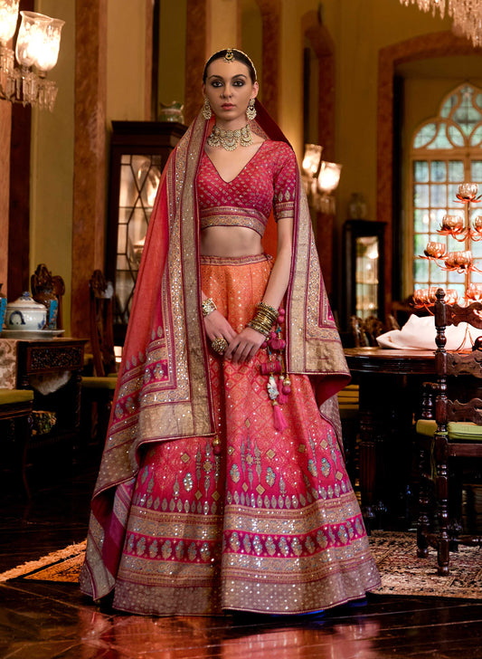 Monjolika Fashion Peach Color Rajwadi Silk Designer Lehenga Choli