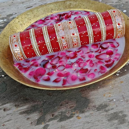 Tehzeeb Creations Bridal Bangle Set Wedding punjabi chuda, Designer chura, Red Acrylic Choora Set for Women