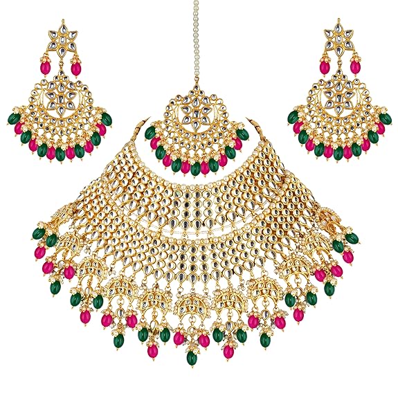 Tehzeeb CreationsEthnic Gold Plating Padmavat Jewelry Kundan Necklace Set for Girls & Women Tehzeeb Creations