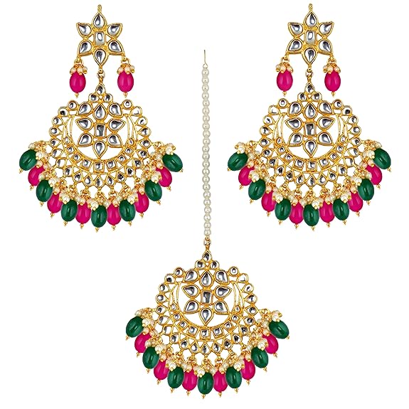Tehzeeb CreationsEthnic Gold Plating Padmavat Jewelry Kundan Necklace Set for Girls & Women Tehzeeb Creations
