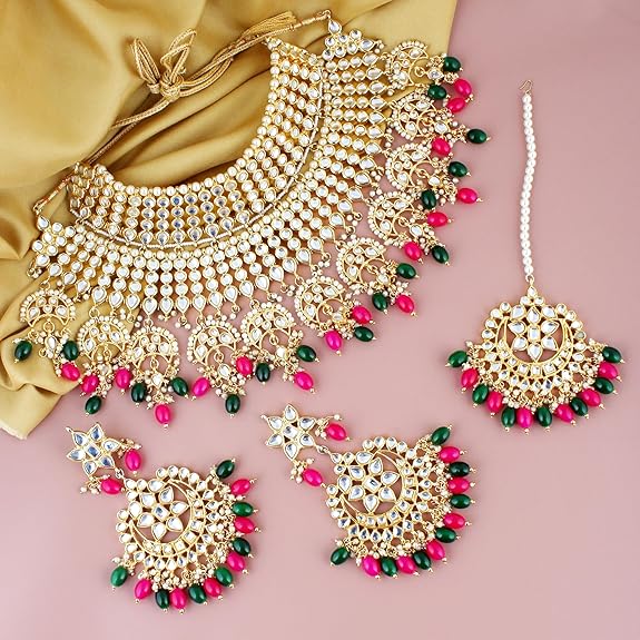Tehzeeb CreationsEthnic Gold Plating Padmavat Jewelry Kundan Necklace Set for Girls & Women Tehzeeb Creations