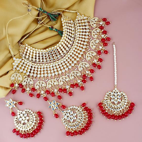 Tehzeeb Creations Ethnic Gold Plating Padmavat Jewelry Kundan Necklace Set for Girls & Women Tehzeeb Creations
