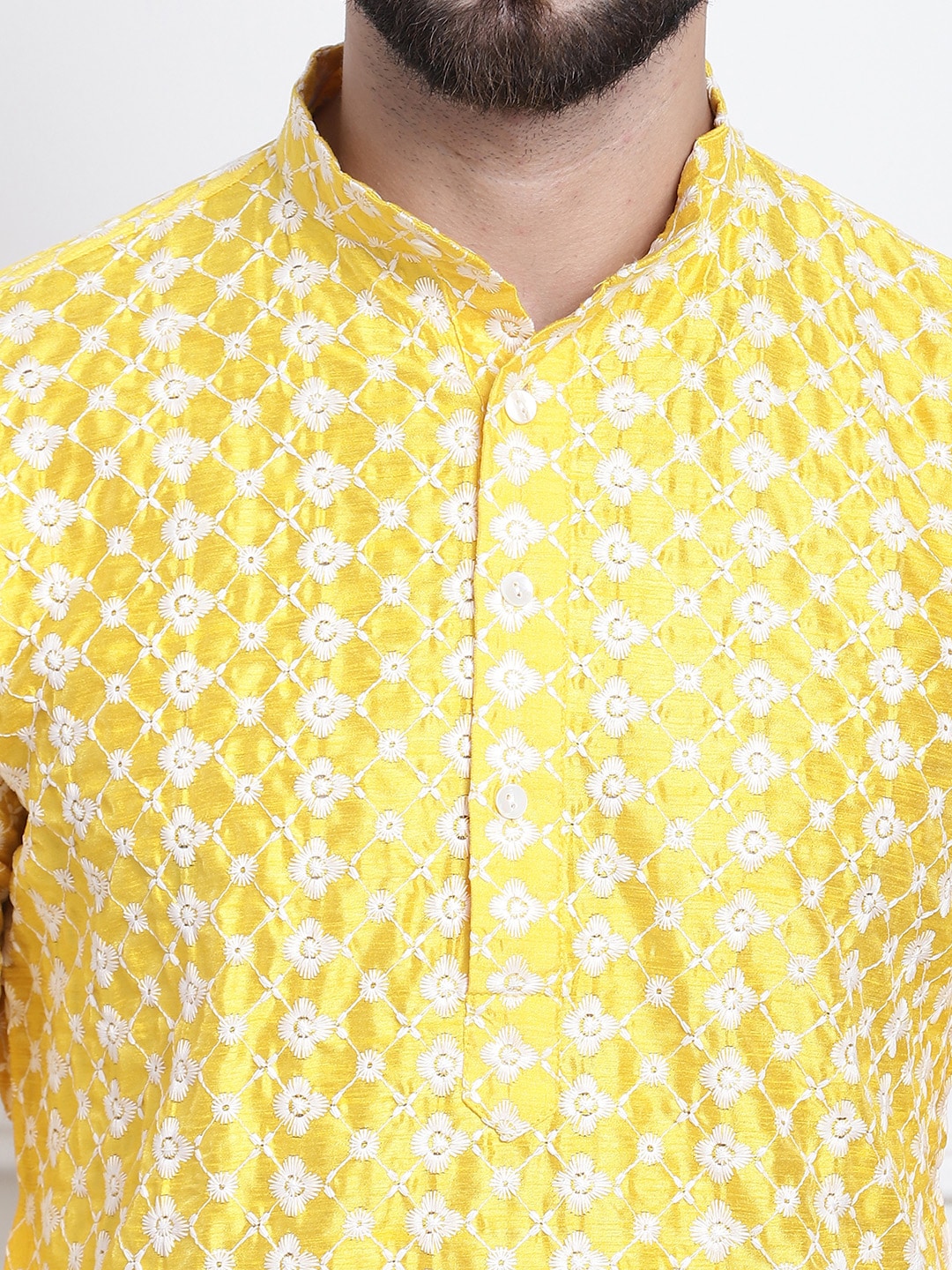Sojanya Men Yellow & White Ethnic Motifs Embroidered Straight Kurta 