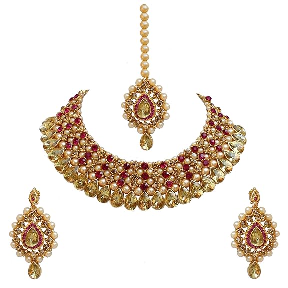 Tehzeeb CreationsStunning Stone Gold-Polished Necklace Set for Girls & Women Tehzeeb Creations