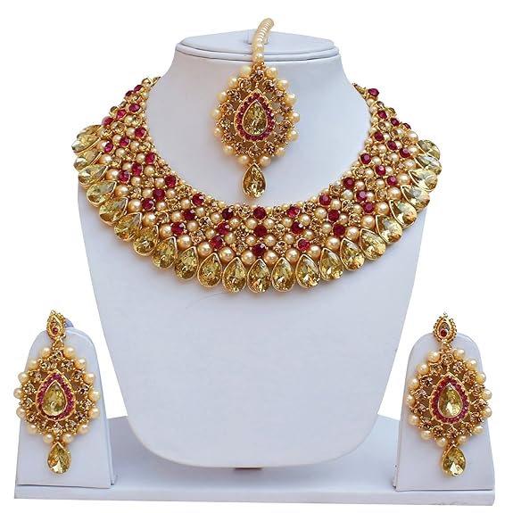 Tehzeeb CreationsStunning Stone Gold-Polished Necklace Set for Girls & Women Tehzeeb Creations