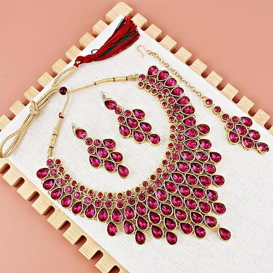 Tehzeeb Creations Designer Gold-Polished Elegant Stone Necklace Set For Women & Girls Tehzeeb Creations