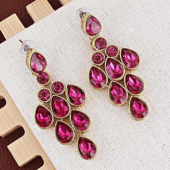 Tehzeeb Creations Designer Gold-Polished Elegant Stone Necklace Set For Women & Girls Tehzeeb Creations