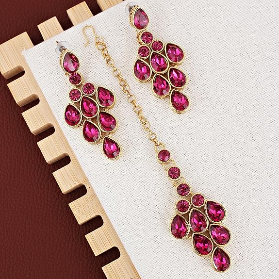 Tehzeeb Creations Designer Gold-Polished Elegant Stone Necklace Set For Women & Girls Tehzeeb Creations