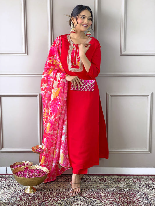 The52 Women's Rayon Fabric Straight Kurta, Pant and Dupatta Set | Grab2Buy