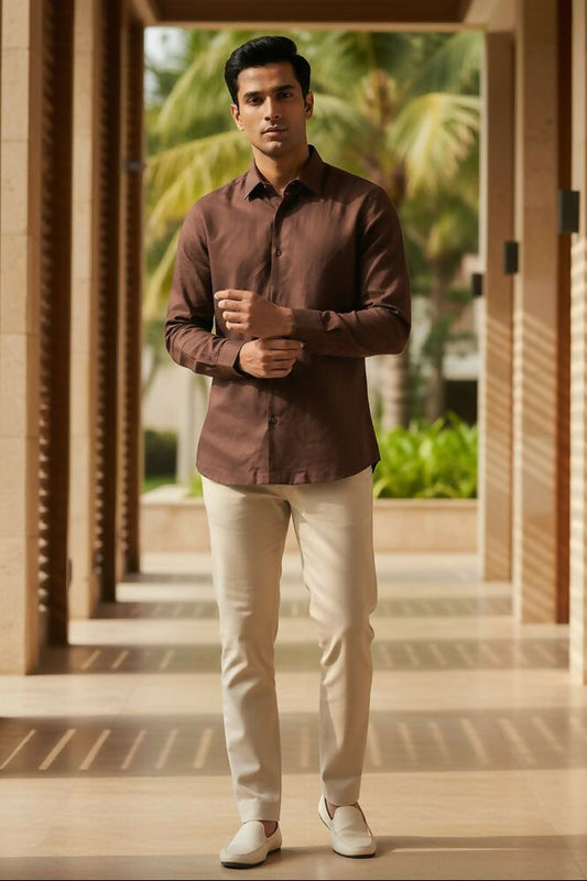 Earthline— Brown Cotton Shirt by Hilo Design