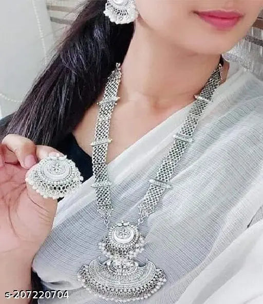 Tehzeeb Creations Women's Bahubali Oxidised Necklace Set With White Pearl Tehzeeb Creations