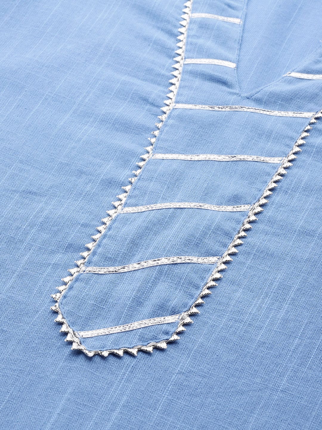 HERE&NOW Women Blue & White Pure Cotton Solid Straight Kurta