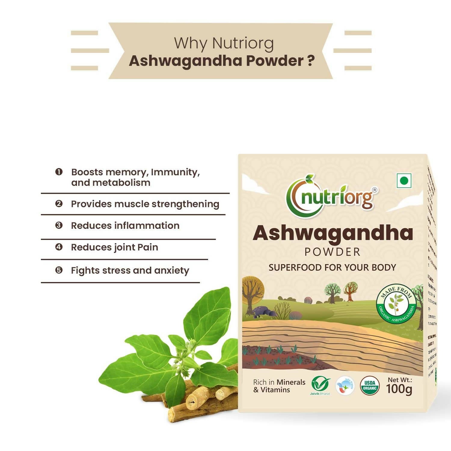 Nutriorg Certified Organic Ashwagandha Powder 