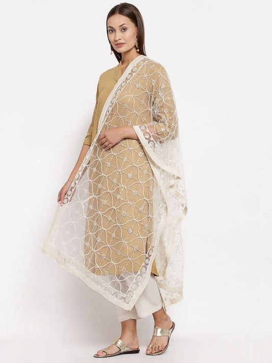 Myshka Women's Beautiful White Net Solid Casual Dupatta