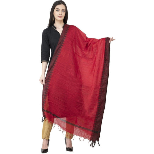A R Silk Black Temple border Regular Dupatta Dark Red Color Dupatta or Chunni 
