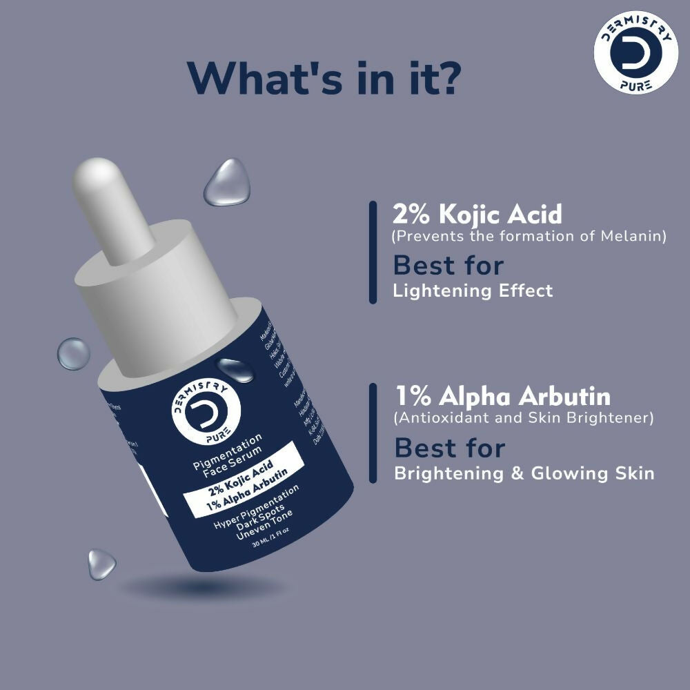 Dermistry Pure 2% Kojic Acid 1% Alpha Arbutin Instant Glowing Bright Light Pigmentation Spots Serum 