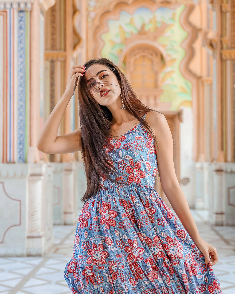 Designer Partywear Printed Blue Pure Maslin Gown - Anbazaar - Grab2buy
