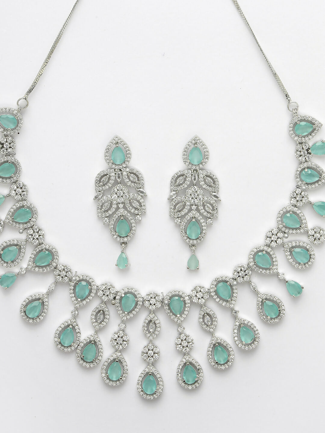 NVR Women's silver plated Turquoise CZ stone handcrafted jewellery set - Grab2buy