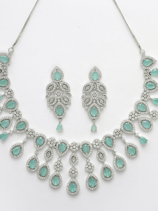 NVR Women's silver plated Turquoise CZ stone handcrafted jewellery set - Grab2buy