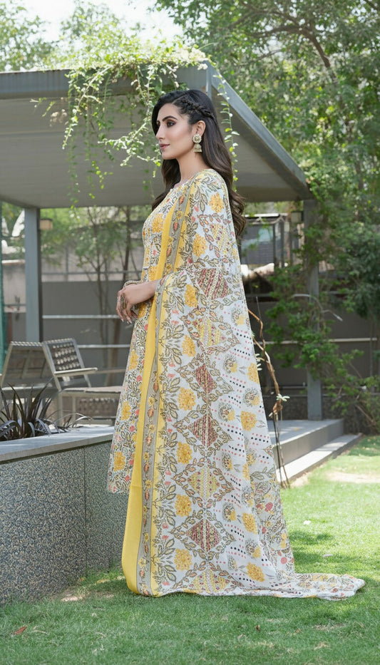 BulBul Fashionista Mustard Cotton Kurta Set with Dupatta