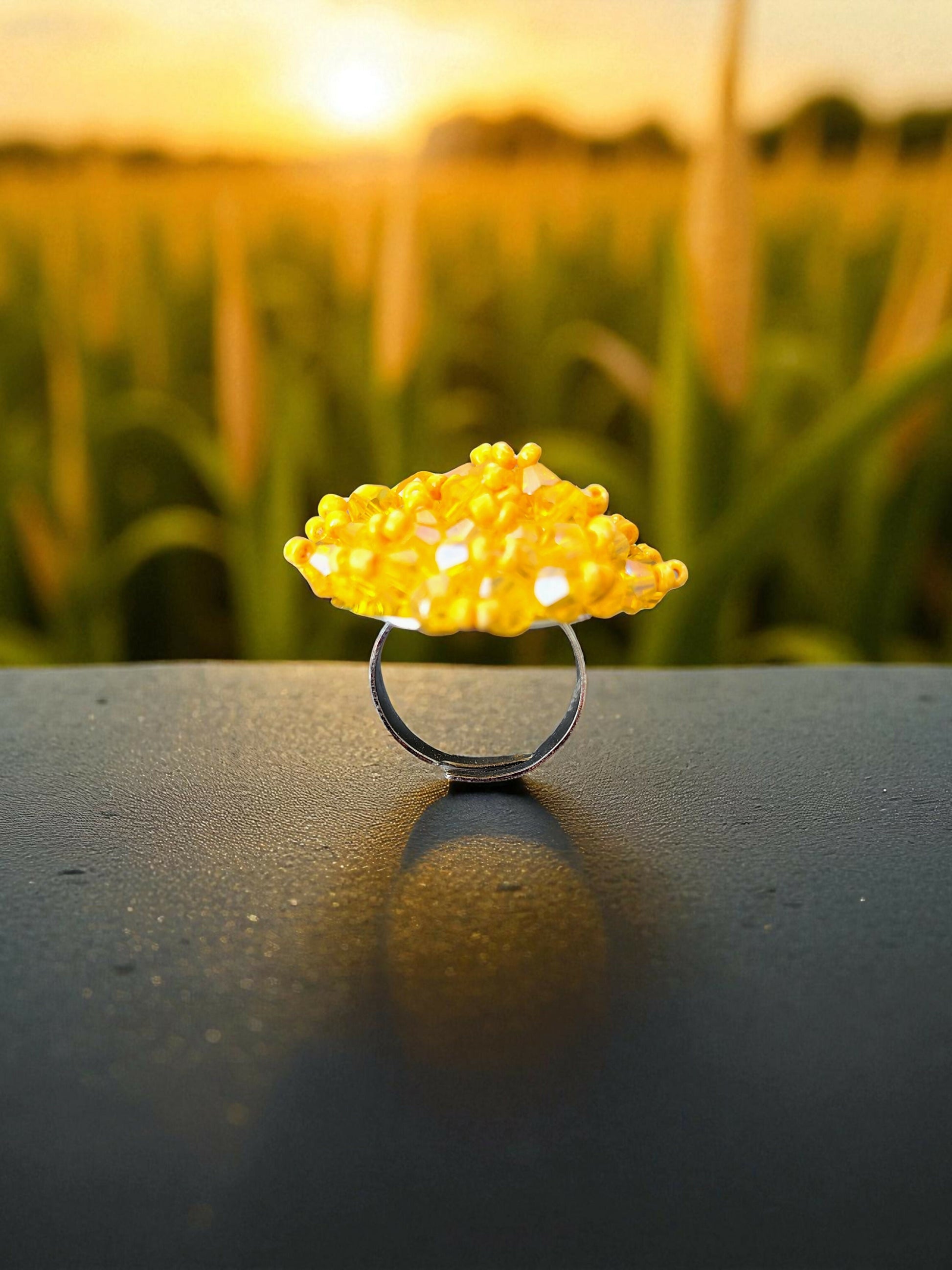 Inhanns Rang-E-Roshan Adjustable Ring – Handmade Crystal Statement Ring - Yellow