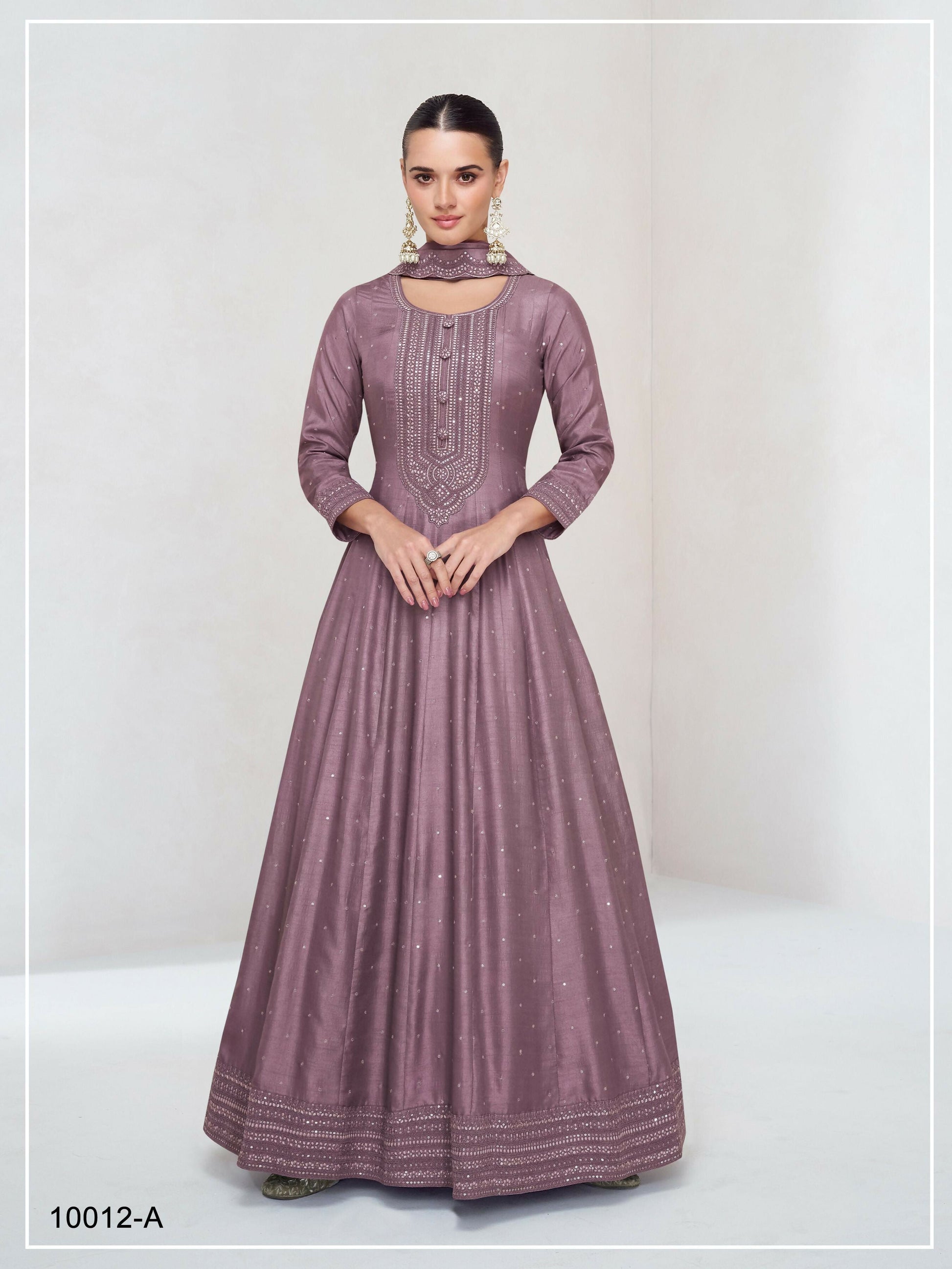 Teeya Creation Pink Color Heavy Vichitra Silk Embroidery Work Long Gown