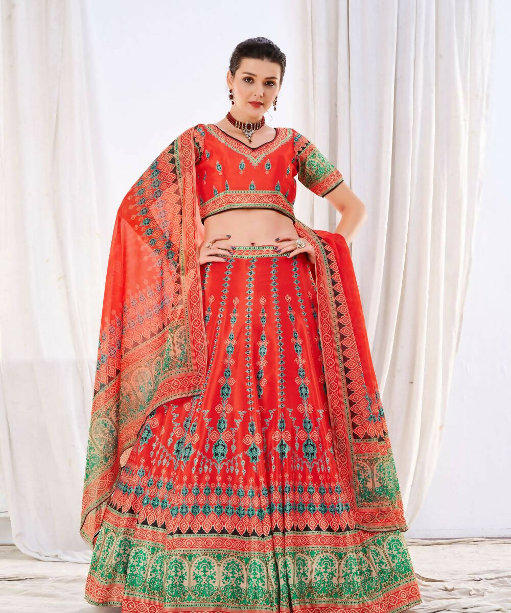 Wedding Designer Red Chinon Lehengha Choli - Anbazaar 