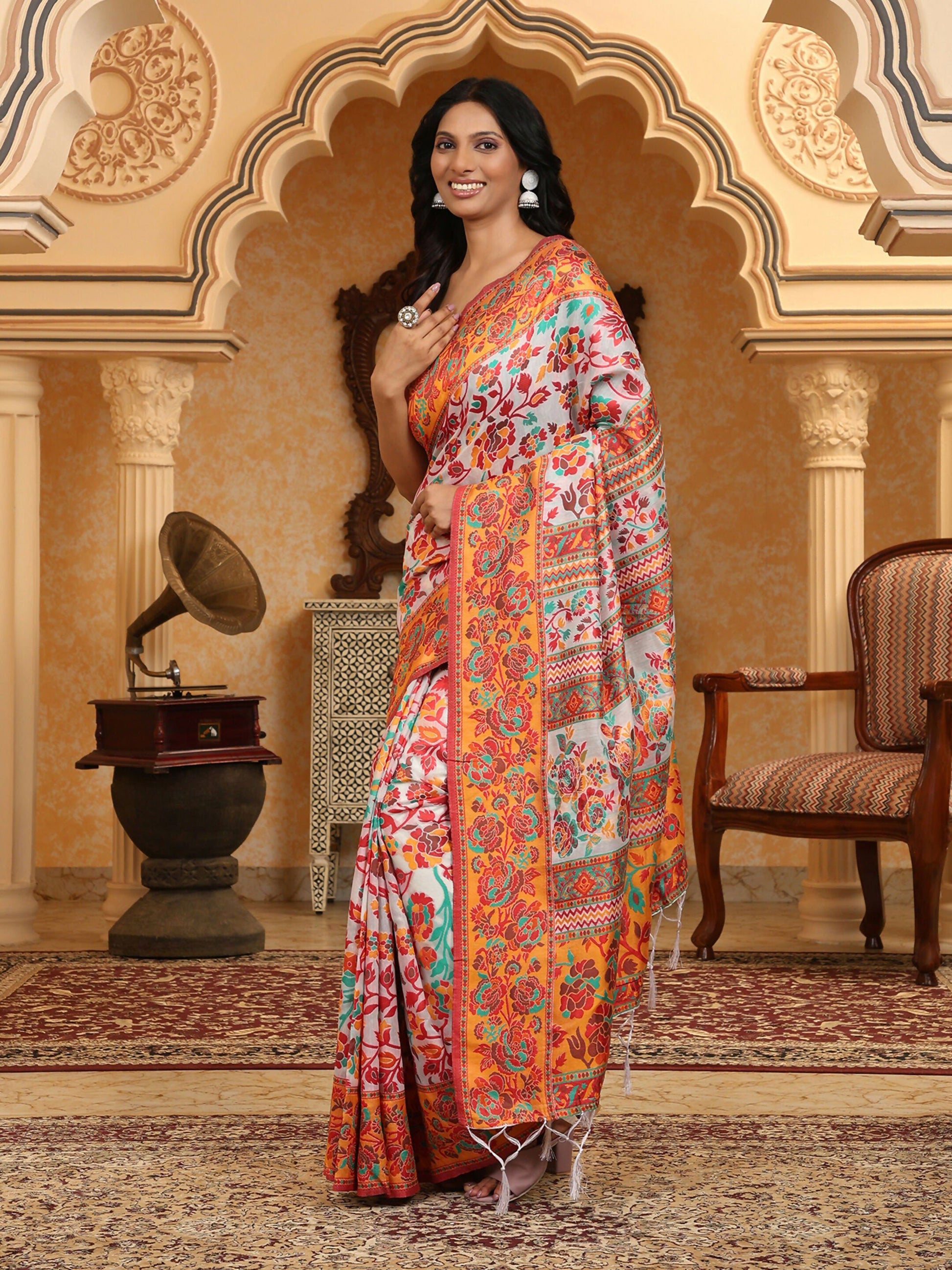 Shree Shyam Fashion Linen Cotton(Woven Work) Multicolour Saree