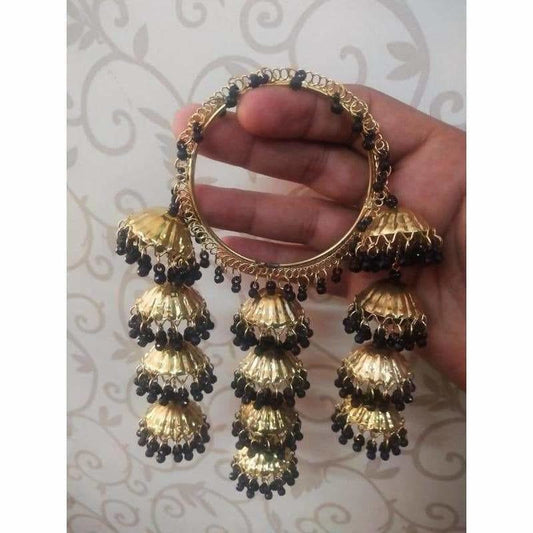 Gold Color with Black Pearls Hanging Bangles