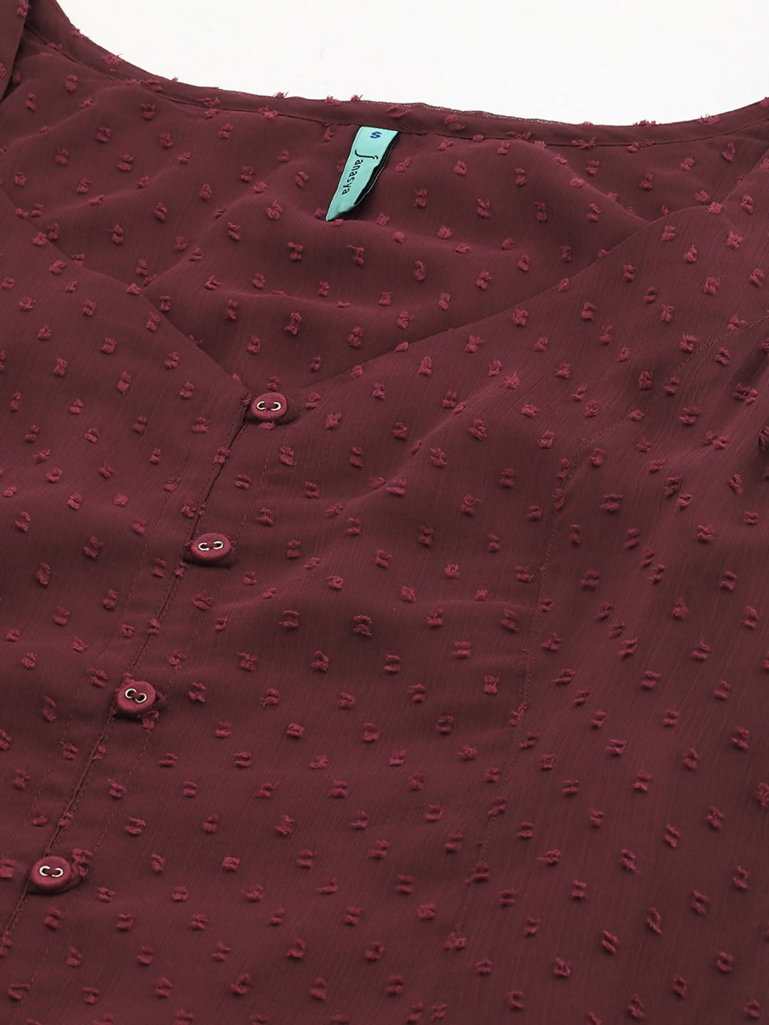 Janasya Women Maroon Poly Chiffon Dobby Weave Kurta