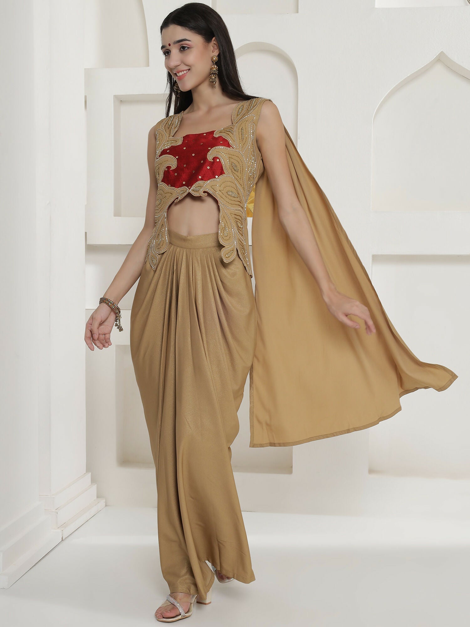 Joban Fashion Golden Shimmer Chinnon Skirt Set