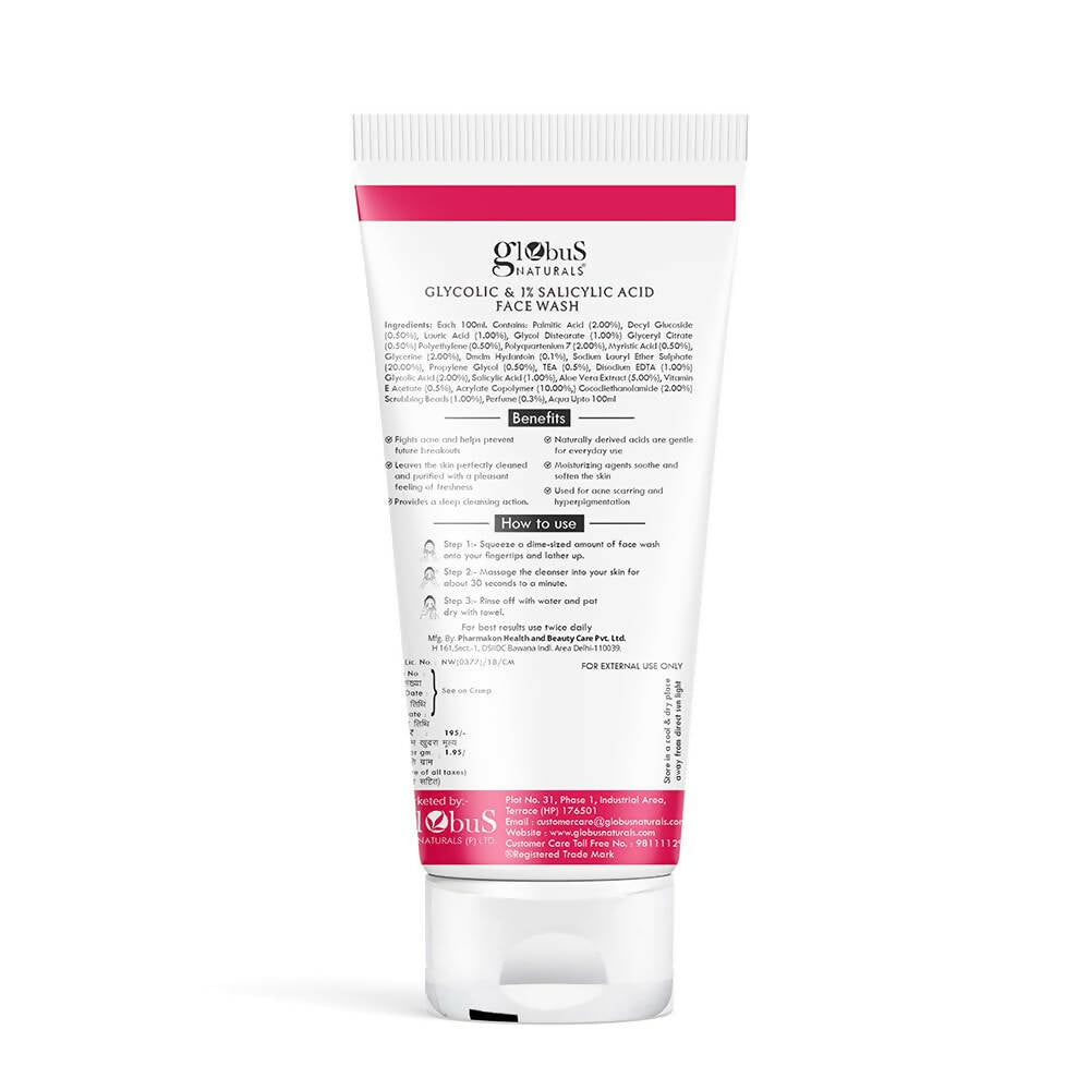 Globus Naturals Pimple Clear Glycolic & Salicylic Acid Face Wash 