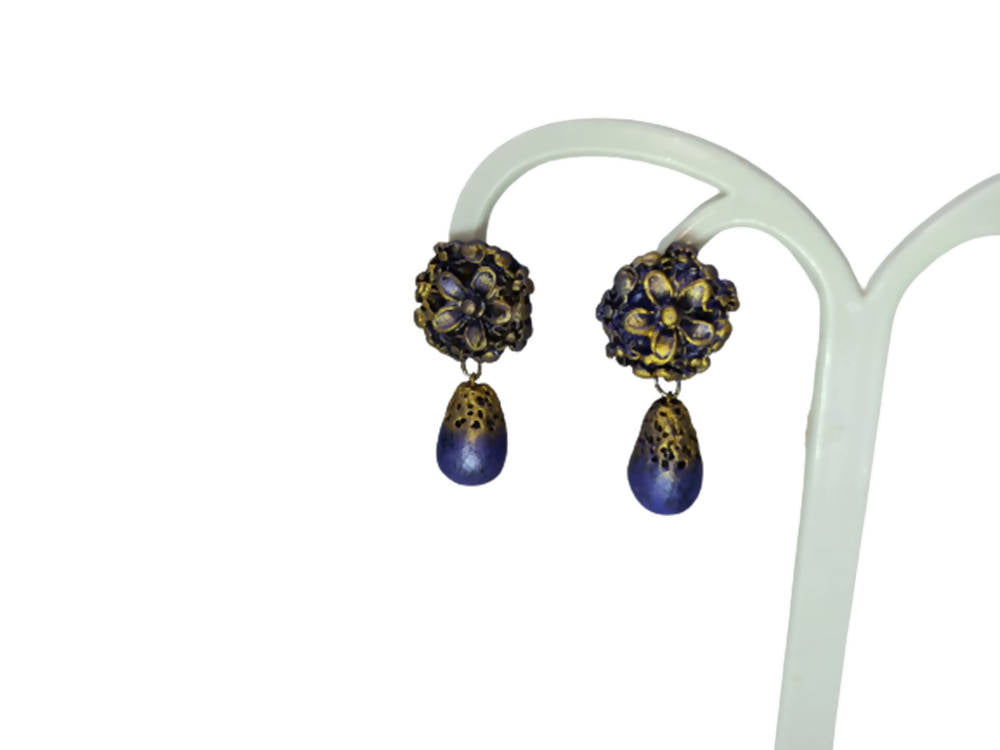 Terracotta Flower Stud With Waterdrop Earrings 