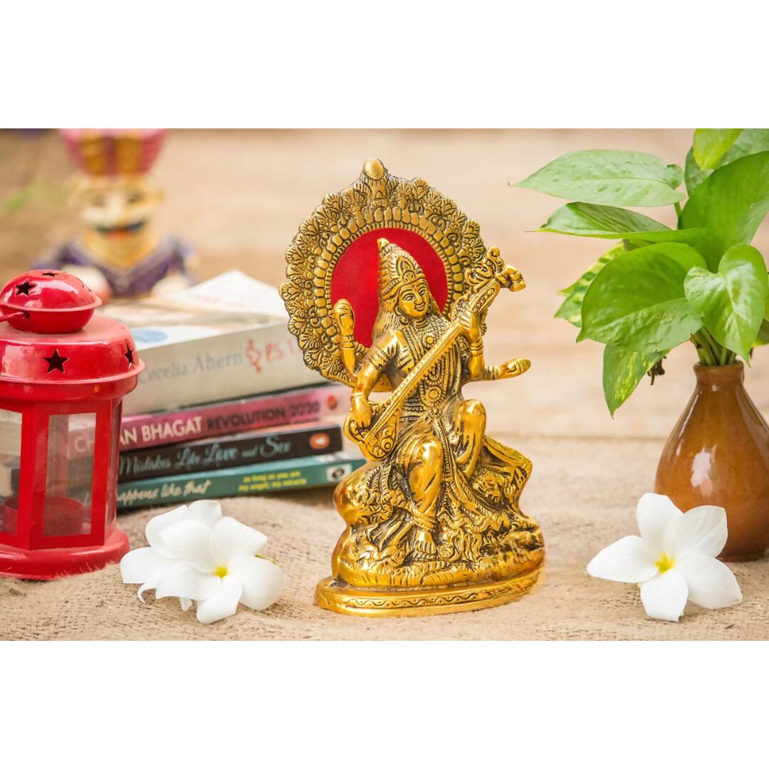 Articia Metal Goddess Saraswati Idol - Grab2buy