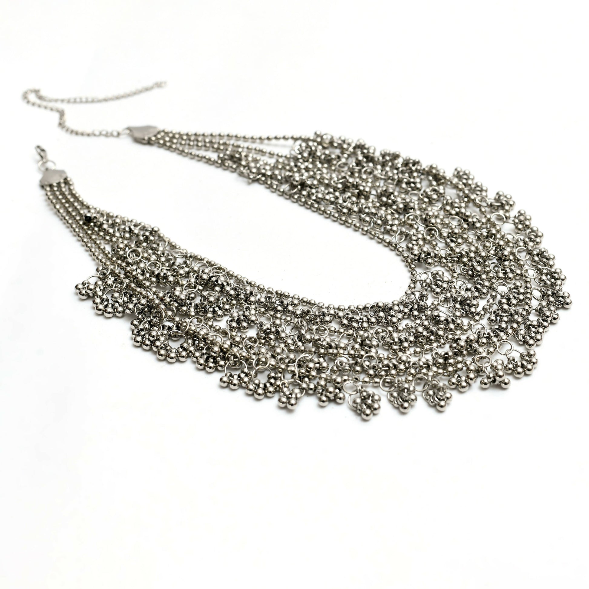 Mominos Fashion Johar Kamal Oxidised Silver-Plated Brass Finish Ghungroo Necklace with Earrings For Women - Grab2buy