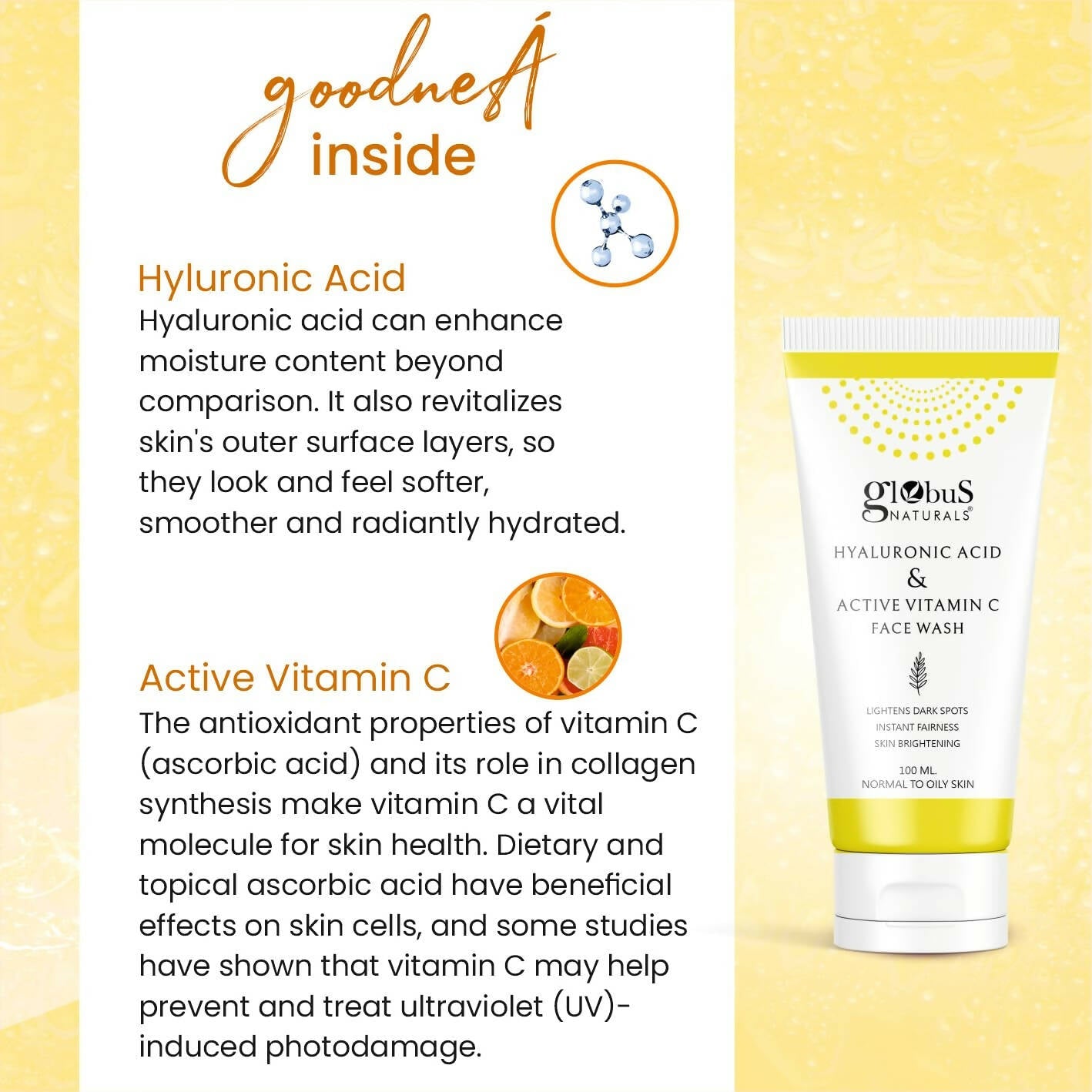 Globus Naturals Anti-Ageing Face Wash with Hyaluronic Acid and Vitamin C - Grab2buy