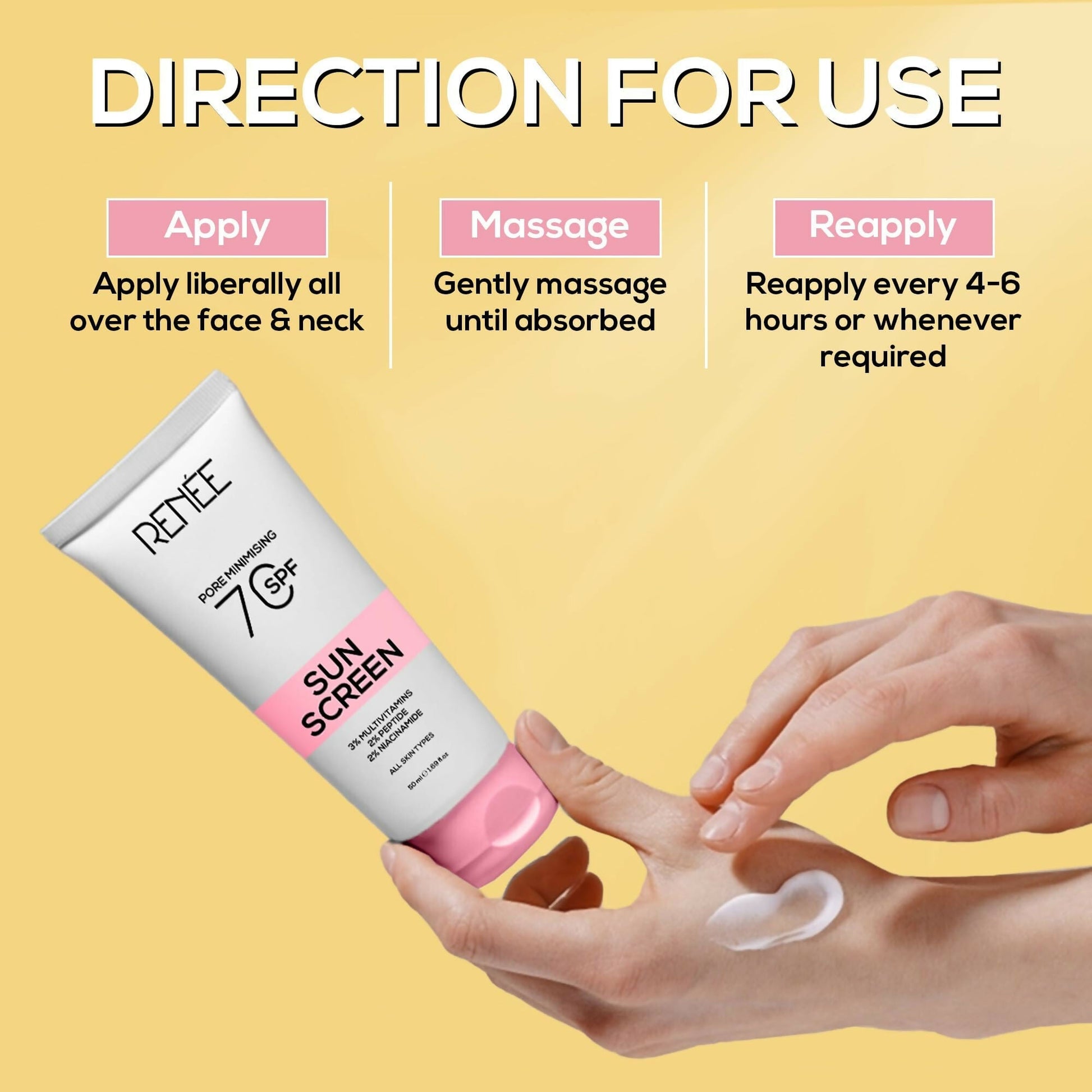 Renee Pore Minimizing Sunscreen SPF 70 With 2% Niacinamide, 2% Peptide & 3% Multivitamins 