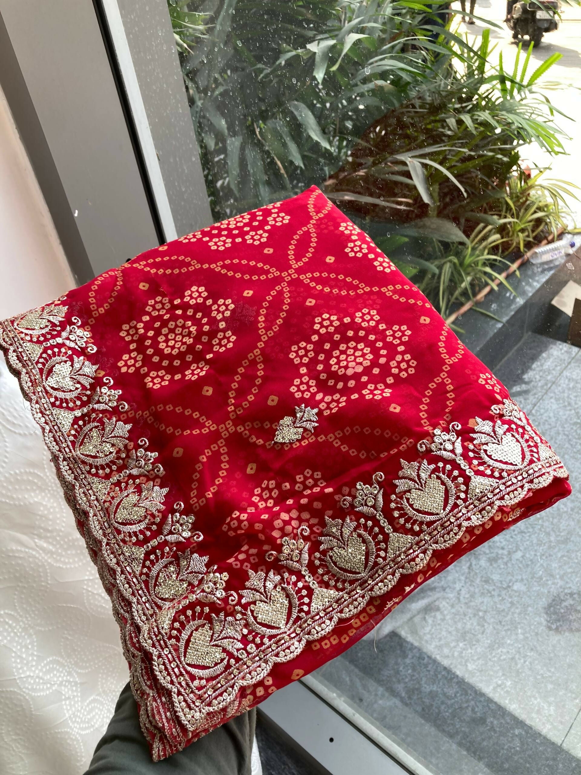 Teeya Creation New Trendy Leheriya Bandhani Georgette Saree For Daily Wear -Red