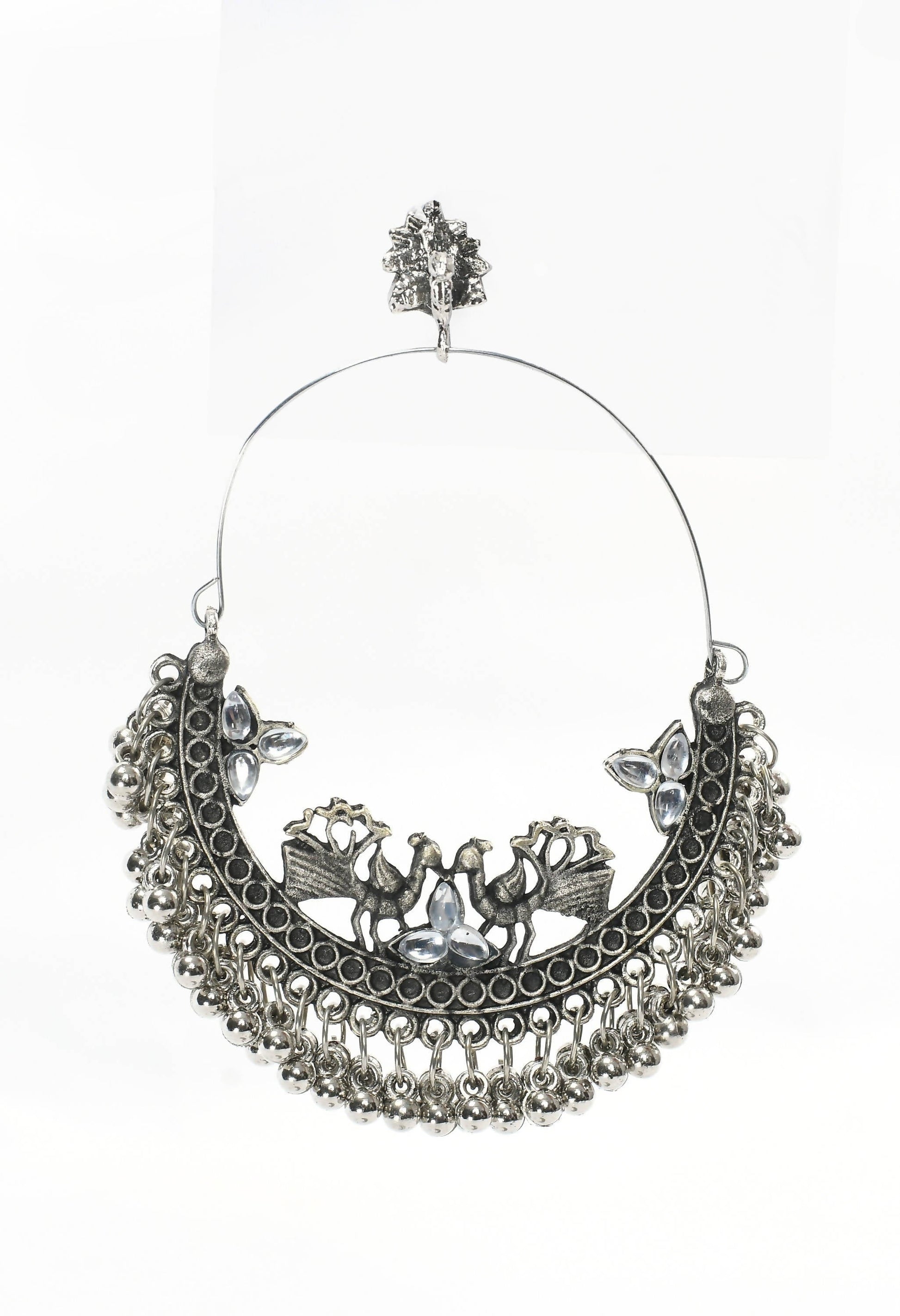 Mominos Fashion Johar Kamal Silver Peacock Design Chandbali Earrings - Grab2buy