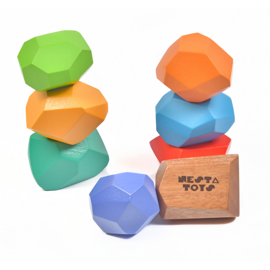 Nesta Toys Wooden Balancing Stones, Rainbow Stacking Toy for Kids, Montessori Toy (8 Pcs)