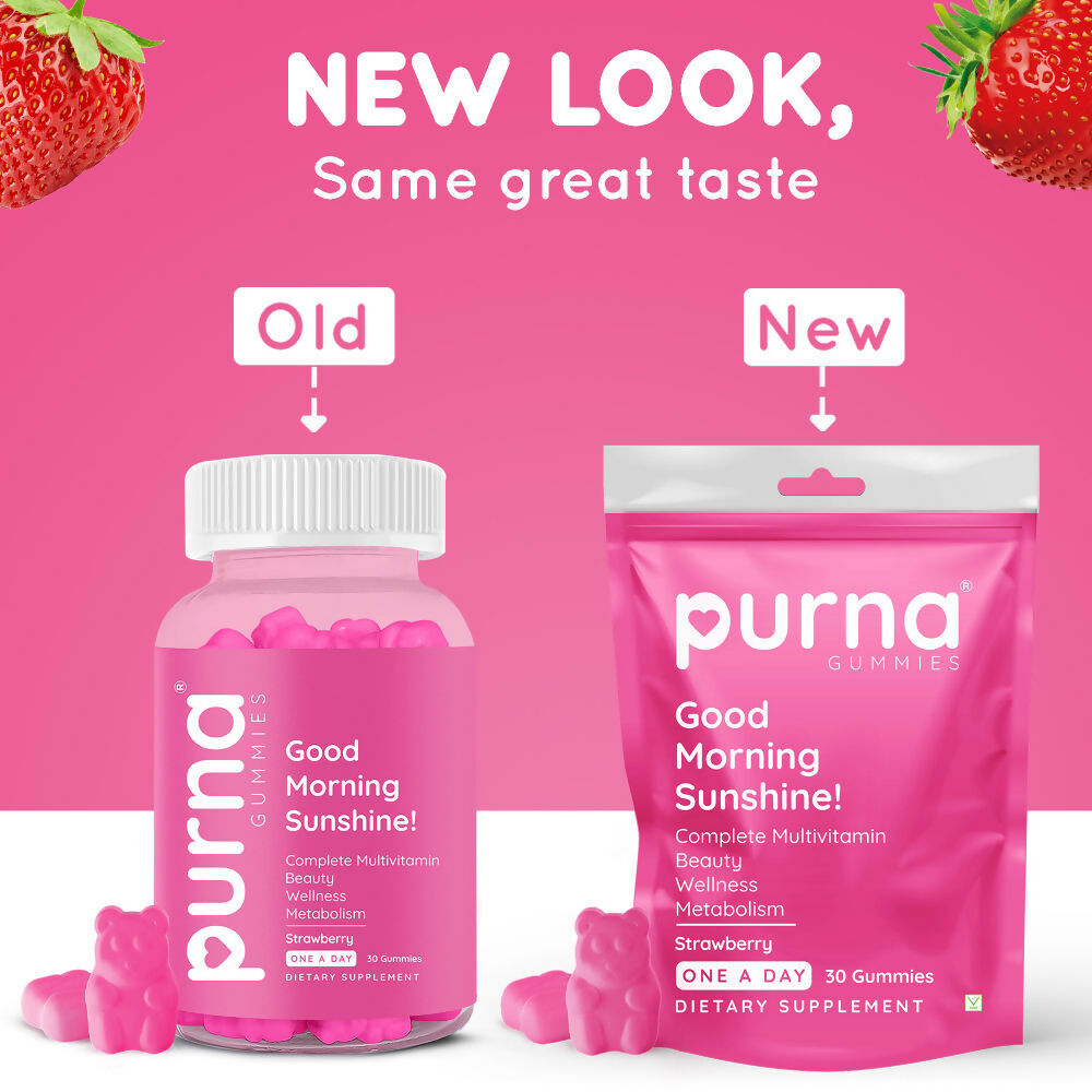 Purna Gummies Multivitamin Strawberry Gummies with Vitamins & Minerals 