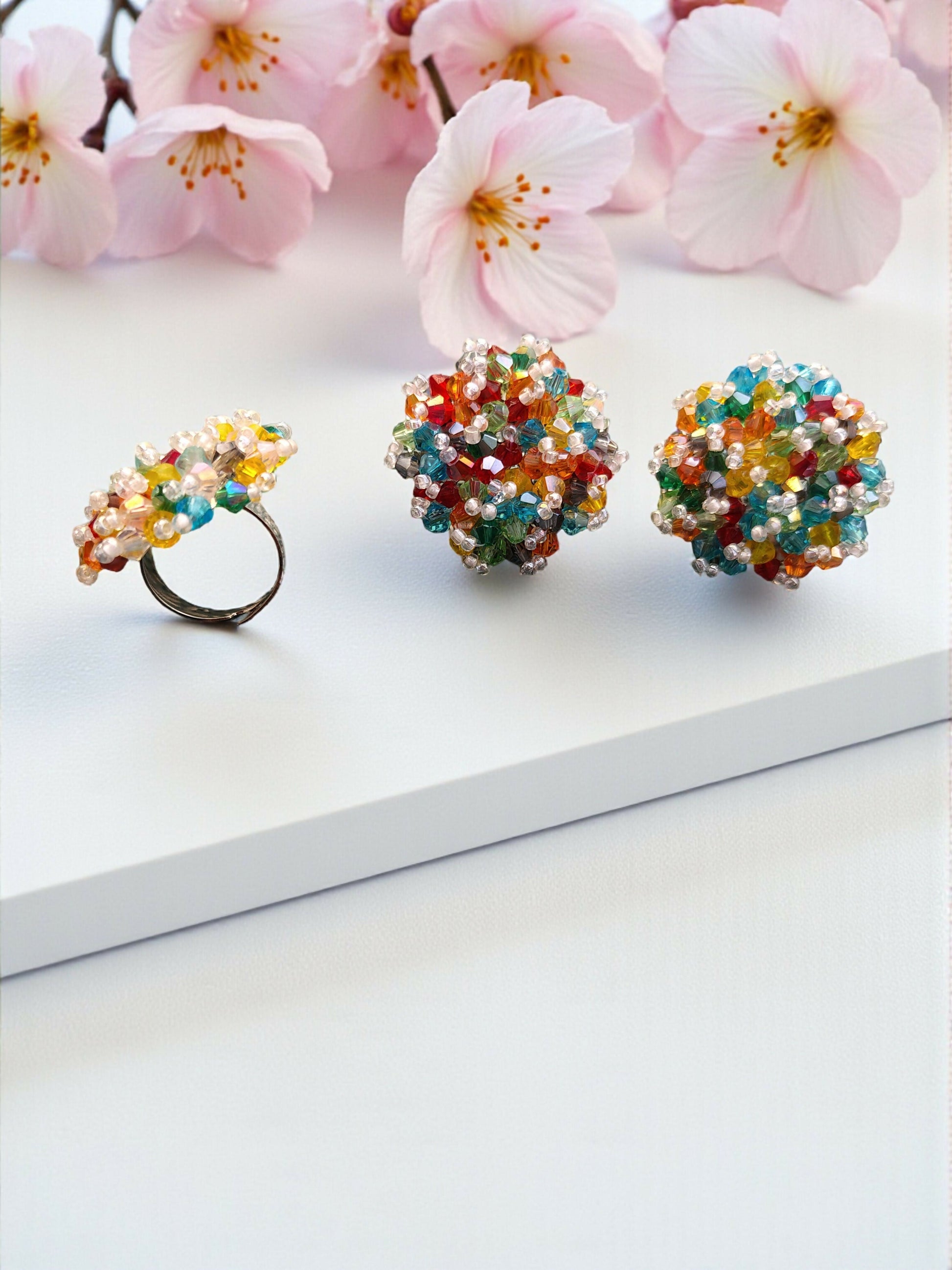 Inhanns Rangmani Crystal Duo – Adjustable Ring + Statement Earrings Set - Multicolor 2