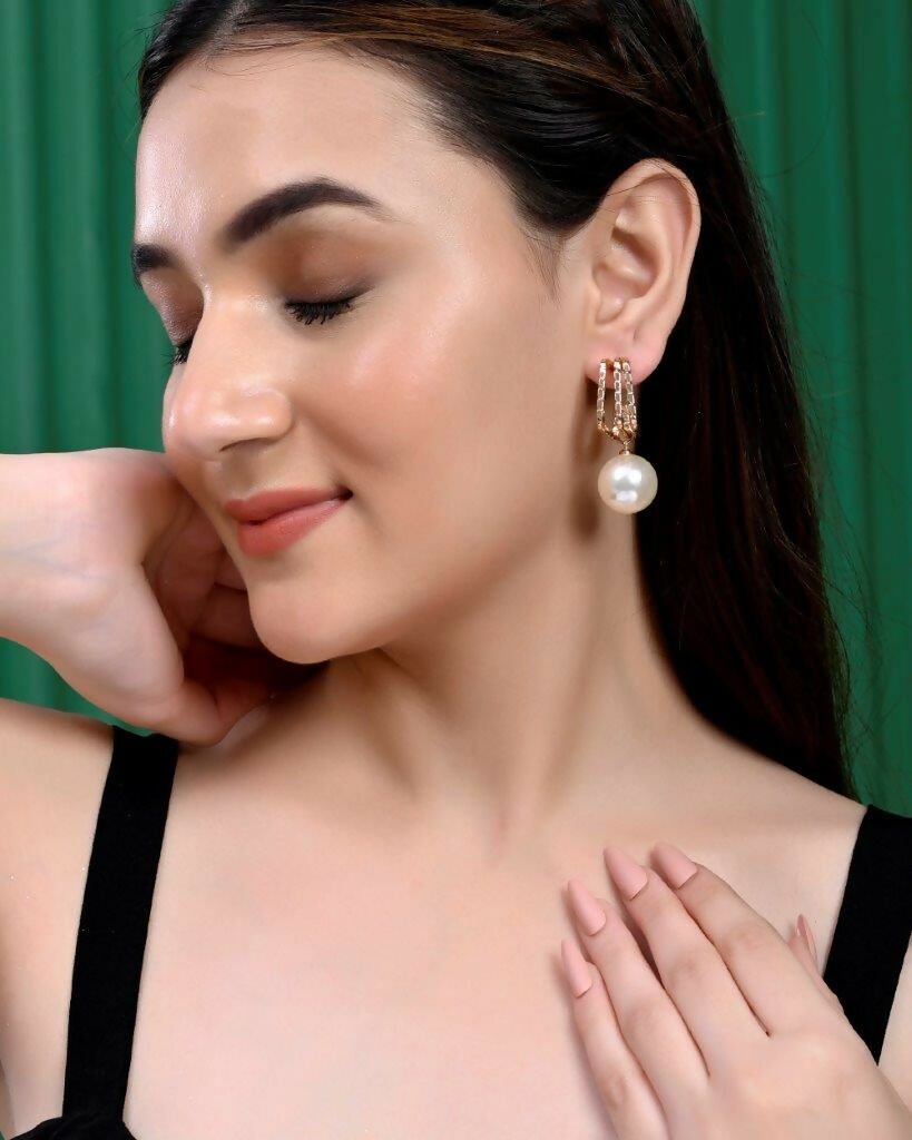 VOJ Set Of 2 Korean Drop Earrings - Gold Plated and Silver Plated With White Pearl - Grab2buy