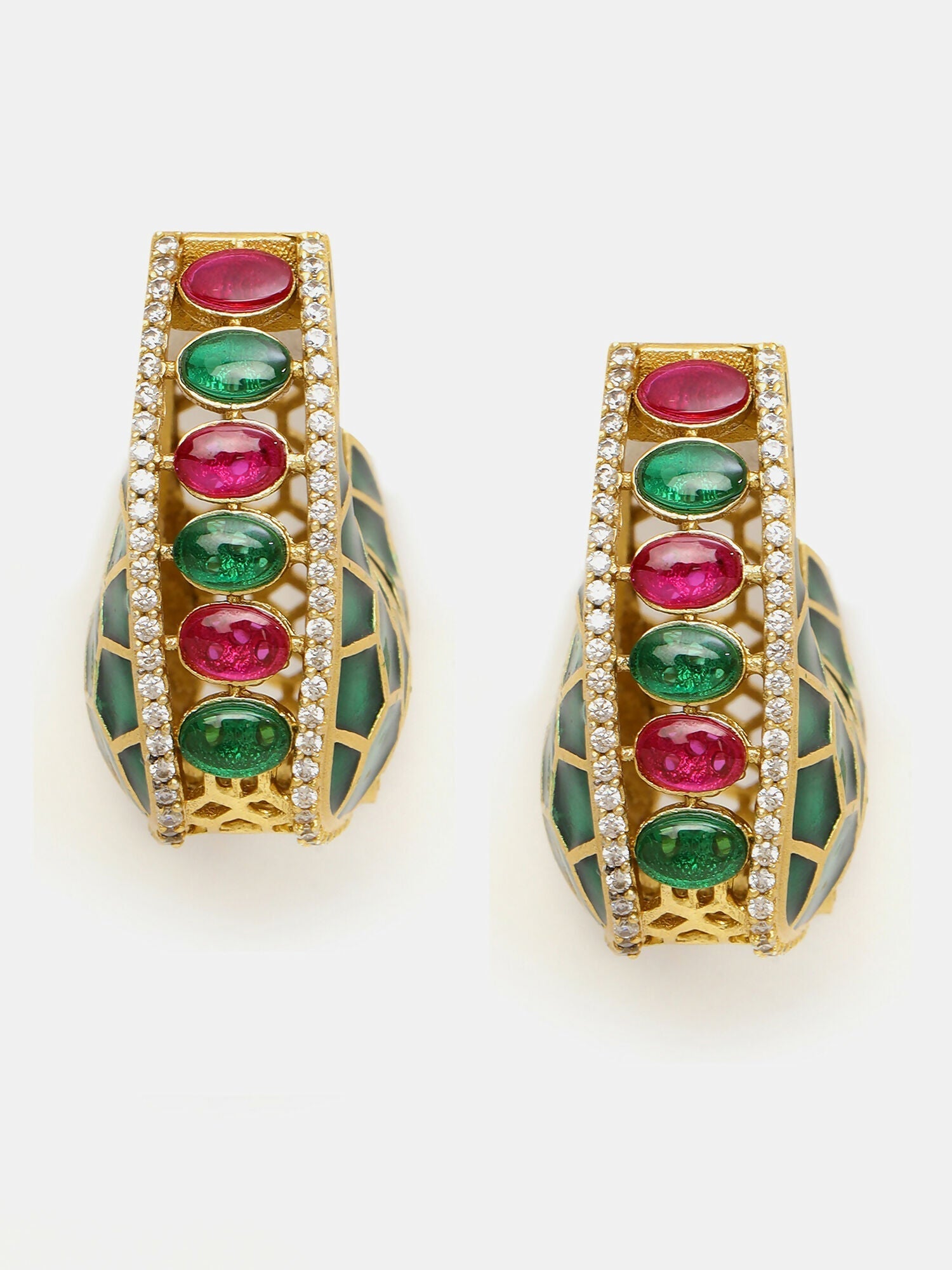 Ruby Raang Gold Polished Kundan Work Multi-Color Loops | Swadesiicart