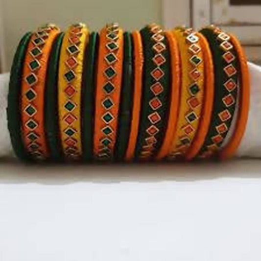Three Colored Silk Threaded Designer Bangles Set of 2 