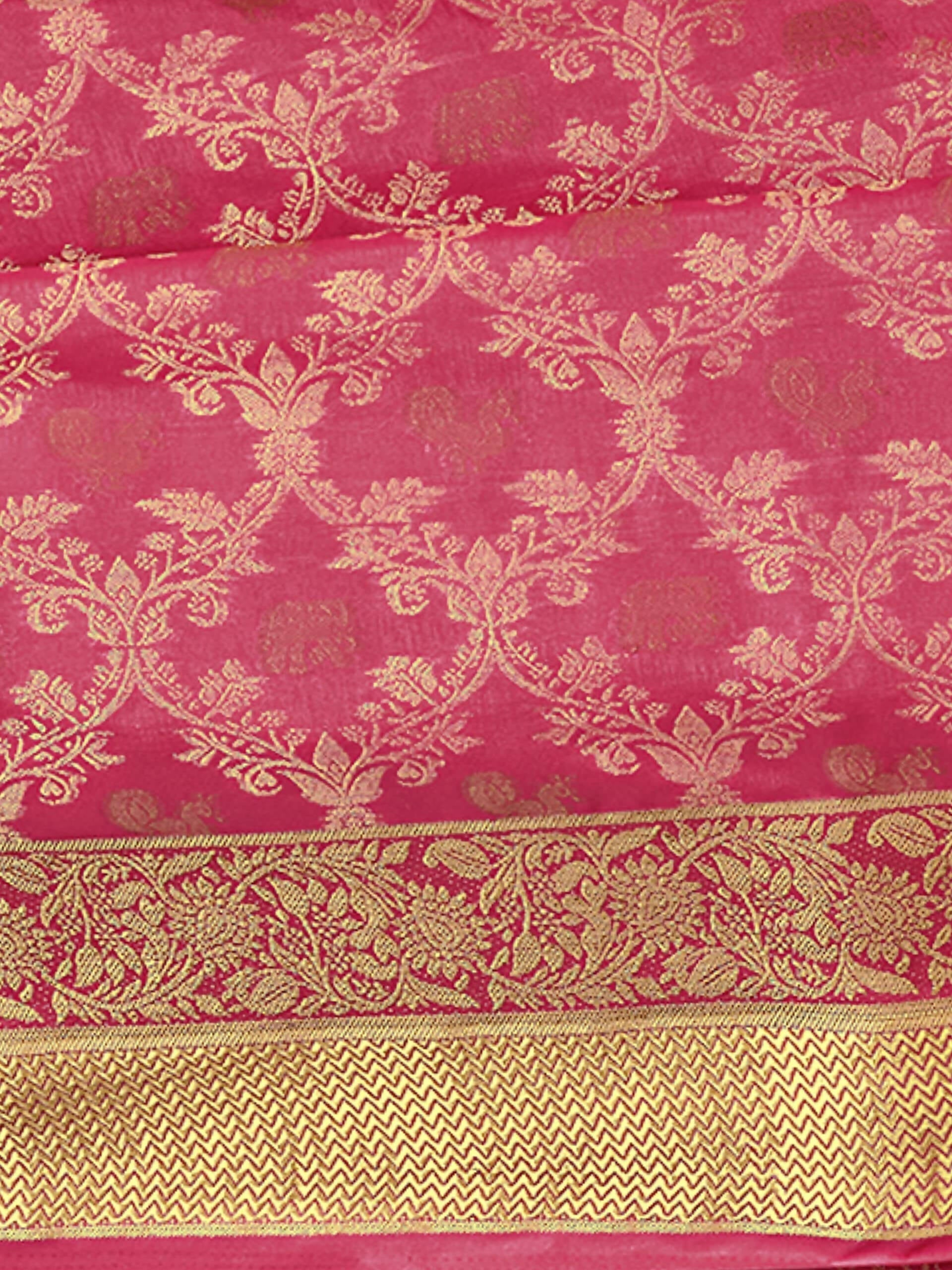Mimosa Women's Kanchipuram Art Silk Pink Saree