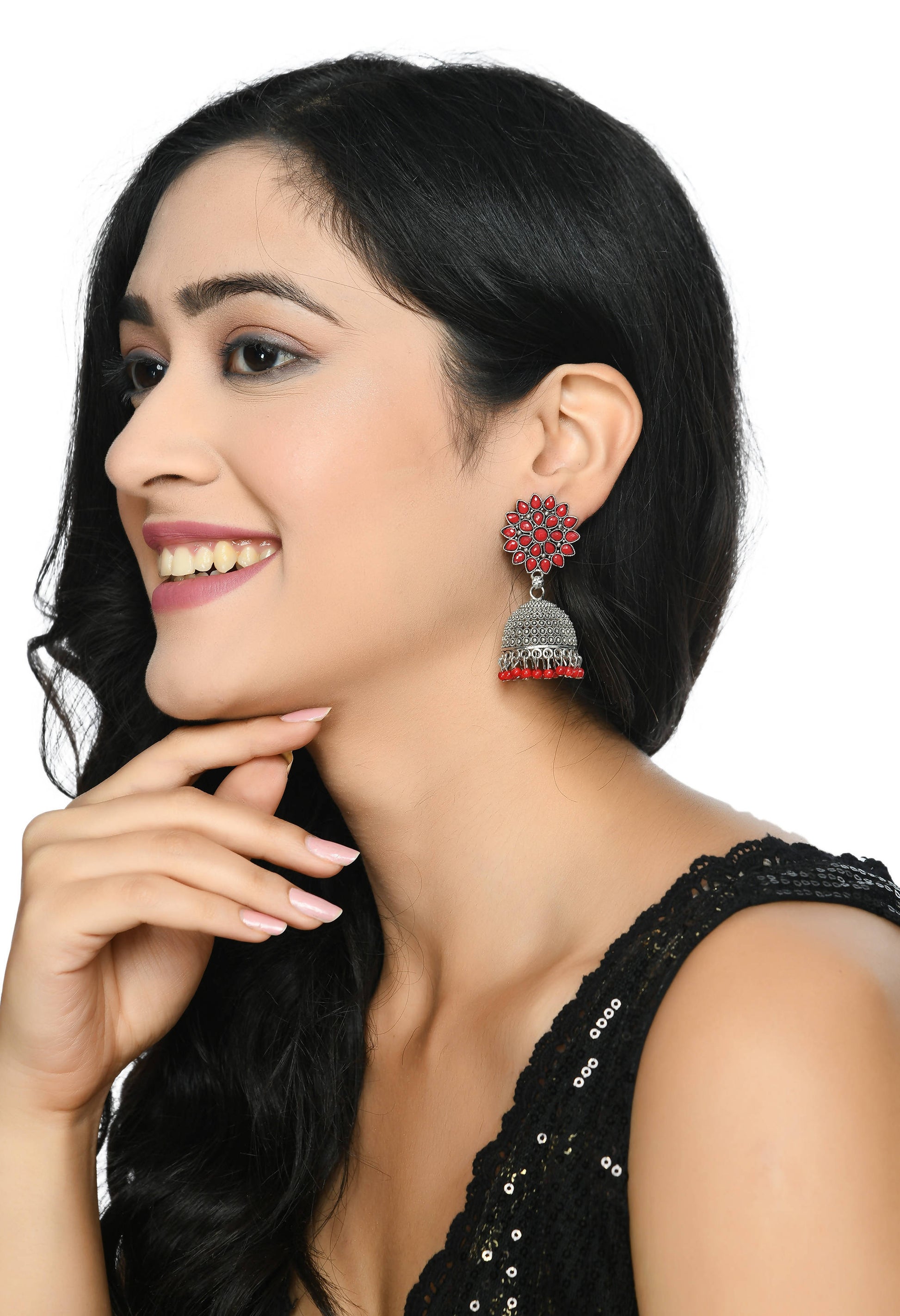 Mominos Fashion Johar Kamal Kundan Work Jhumka With Red Beads - Grab2buy